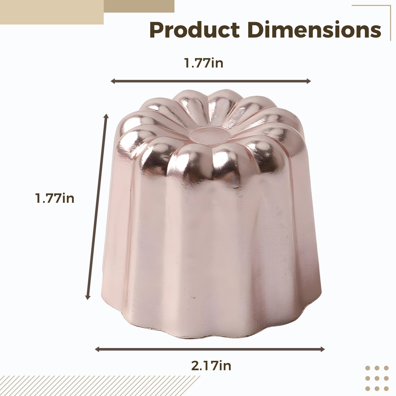 Lot de 8 moules à cannelés en cuivre, 4,5 x 5,5 x 4,5 cm, revêtement antiadhésif, pour cannelés français traditionnels, puddings, gâteaux et desserts