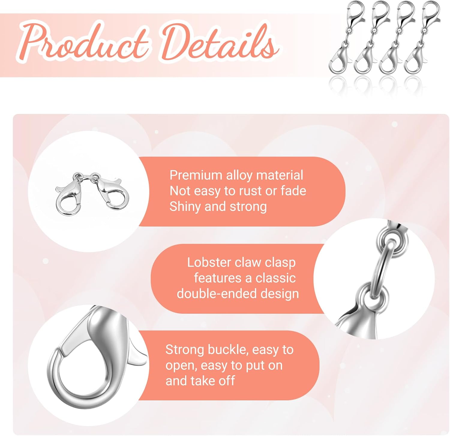 6 Pcs Double Lobster Clasp Extender, Stainless Steel Lobster Claw Clasp, Silver Lobsters Claw Clasps, Double Claws Connector, Double-Opening Jewelry Clasps, for DIY Jewelry Bracelet Necklace Making - Image 3