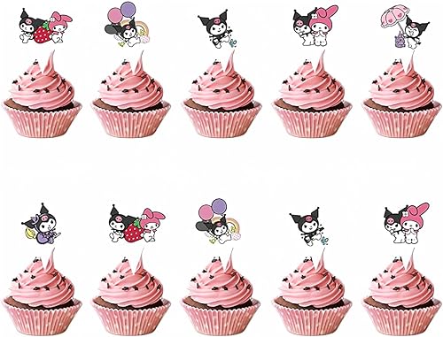 Miniatura 1 de 24 adornos para tartas kuromi y melodía, decoración de cupcakes, decoraciones para tartas, kuromi y melodía para fiestas de cumpleaños (1)
