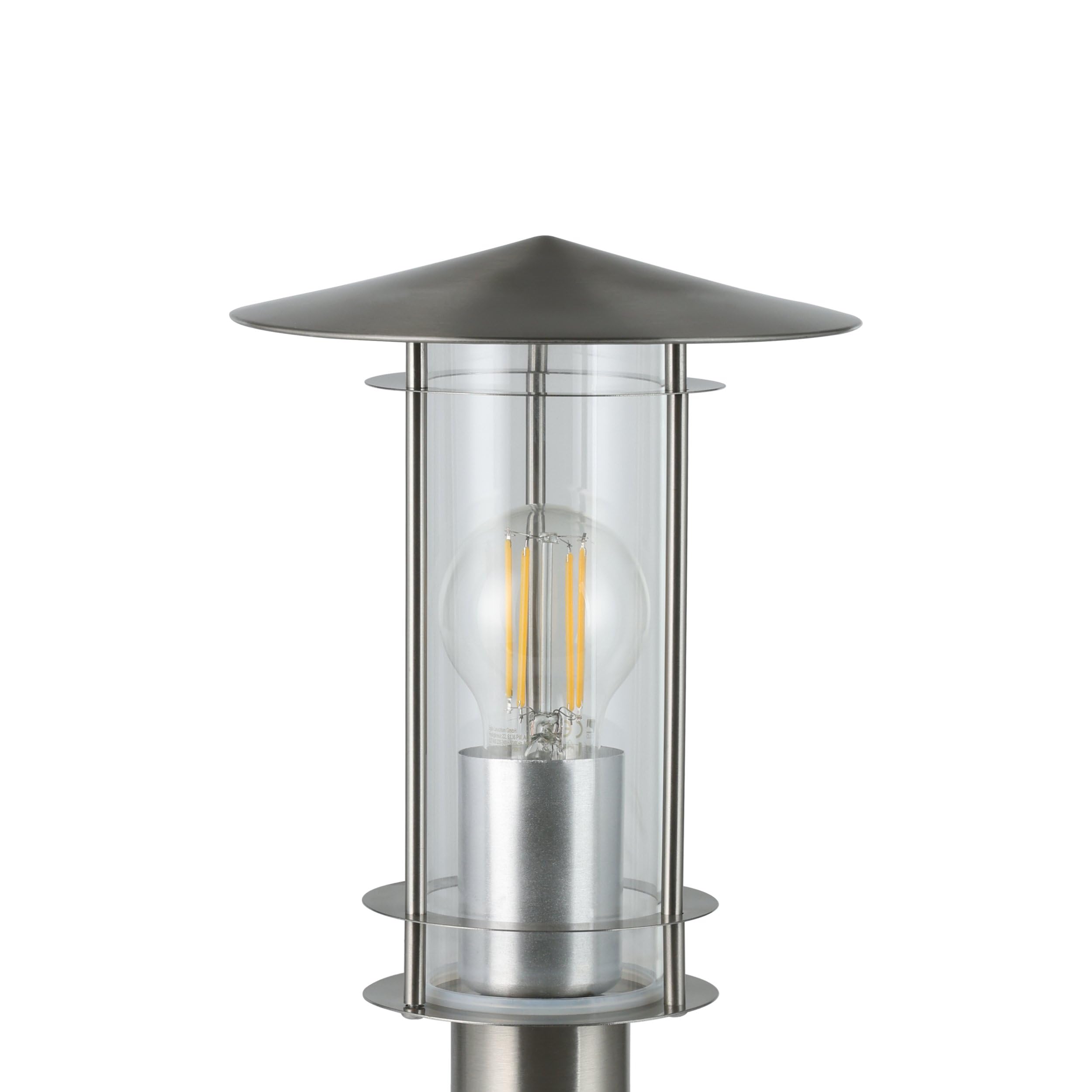 Eglo Borne lumineuse Lisio, potelet éclairage extérieur pour jardin et | terrasse, luminaire d’extérieur en acier inox et verre transparent, lampadaire lanterne, douille E27, IP44