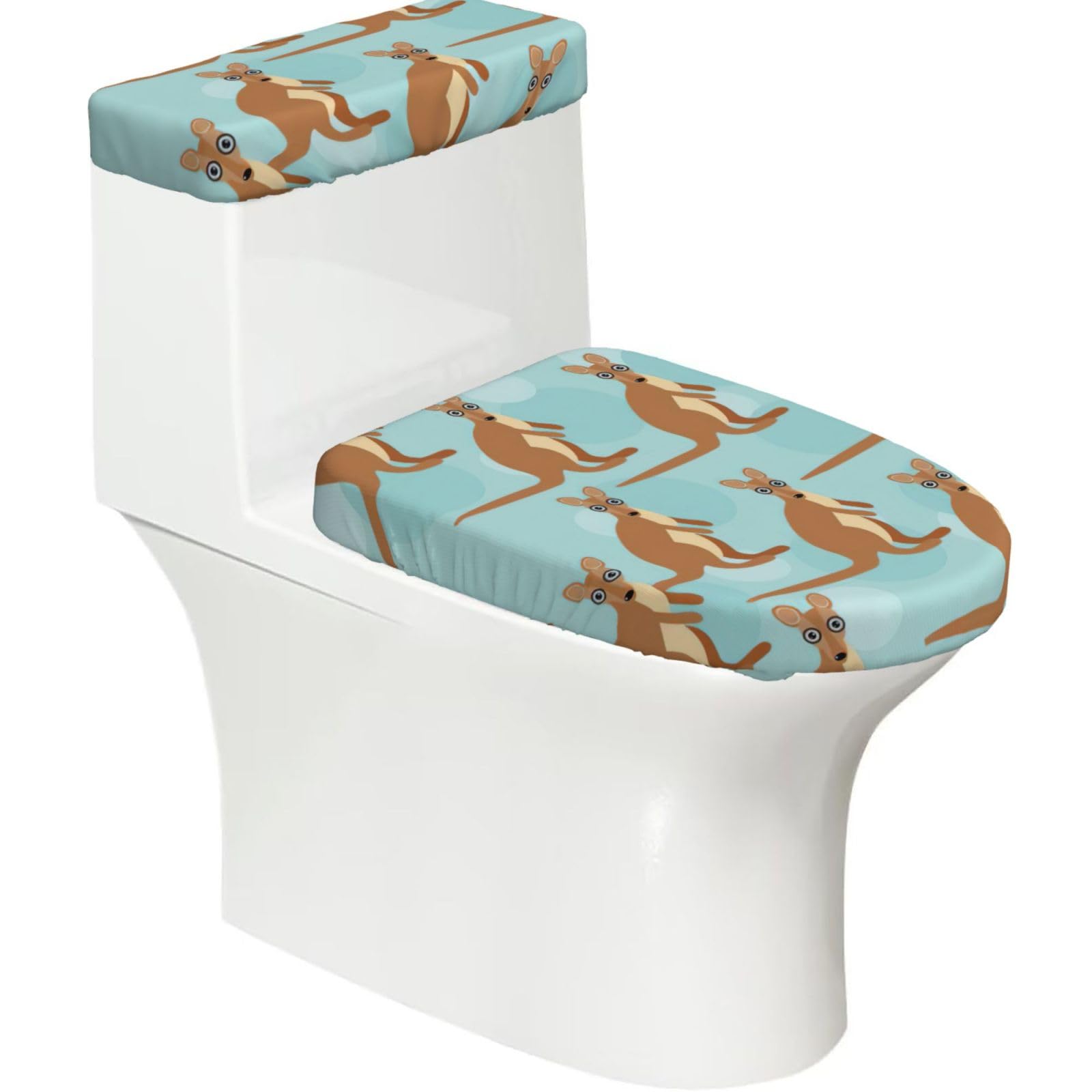 Funny for Kangaroo Zoo Printed Toilet Tank and Lid Cover Set of 2 for Most Bathrooms, Fits Elongated Round Toilets