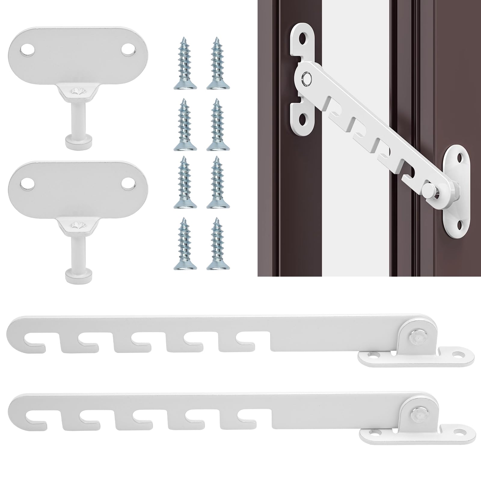 Ferma Finestra Regolabile - Limitatore Di Apertura Per Finestre Con Viti - 2 Pezzi Bianchi - Foto 4