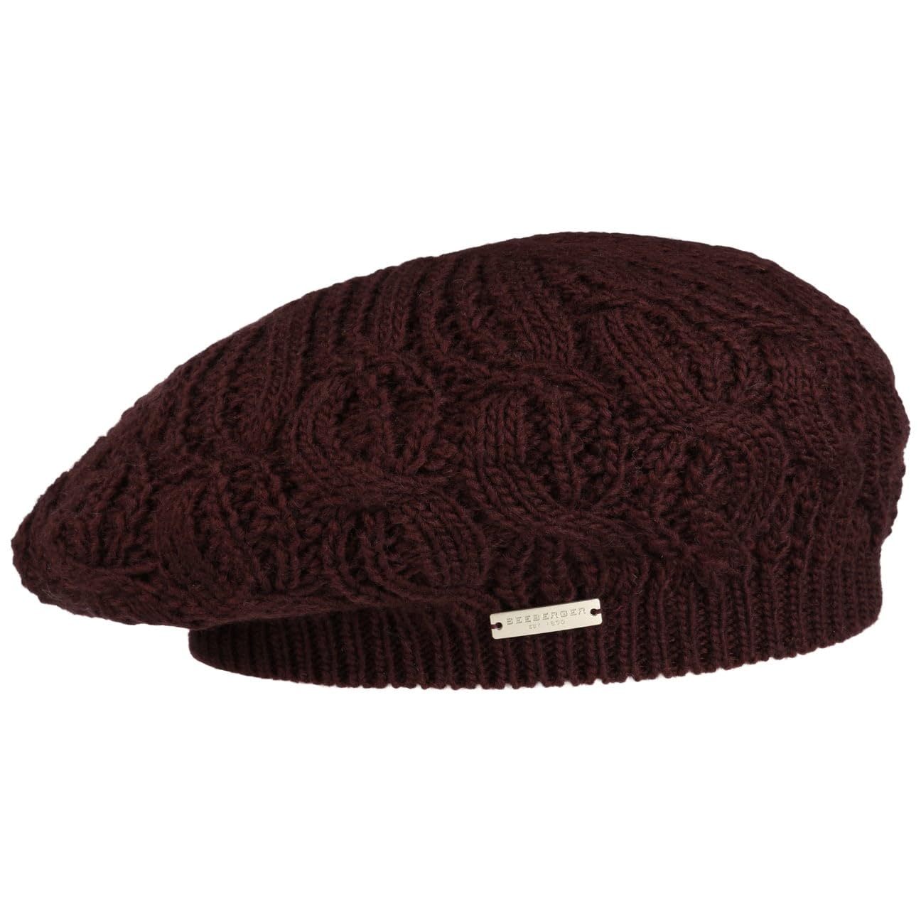 Seeberger Women's Bordeaux Plain Knitted Basque Winter Basque Basque Beret Hat With Lining Autumn Winter, One Size