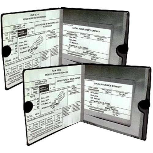 ESSENTIAL Car Auto Insurance Registration BLACK Document Wallet Holders 2 Pack - [BUNDLE, 2pcs] - Automobile, Motorcycle, Truck, Trailer Vinyl ID Holder & Visor Storage - Strong Closure On Each -