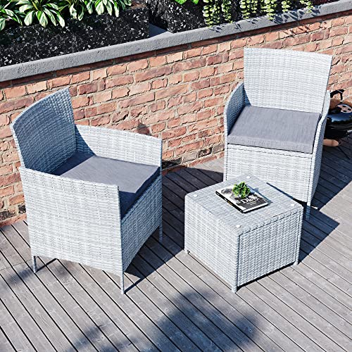Garden Vida Bali 2 Seater 1 Square Table Rattan Set With Cushions Outdoor Garden Patio Furniture 3Pcs (Grey) - Image 6