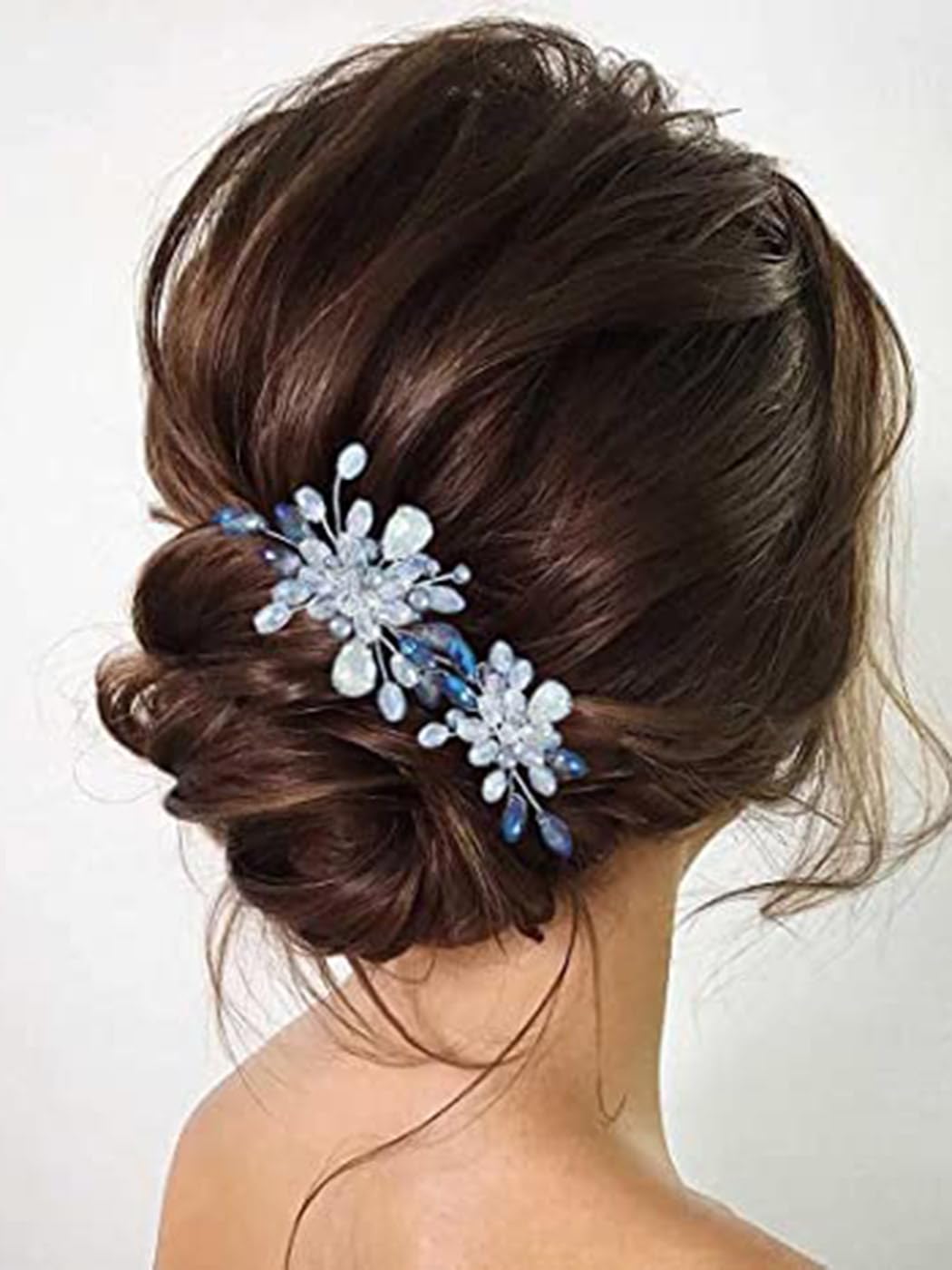 Edary Horquillas para el pelo de novia con perlas azules plateadas, accesorios para el cabello con diamantes de imitación, pinzas para el pelo para mujeres y niñas, paquete de 2