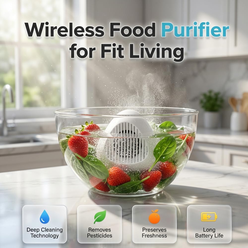 Fruit Vegetable Washing Machine, Portable Food Purifier Machine for Removing Surface Residues, Wax & Grime, Waterproof Wireless Produce Washer for Fruits, Meat, Veggies, Kitchen Gadget (White)