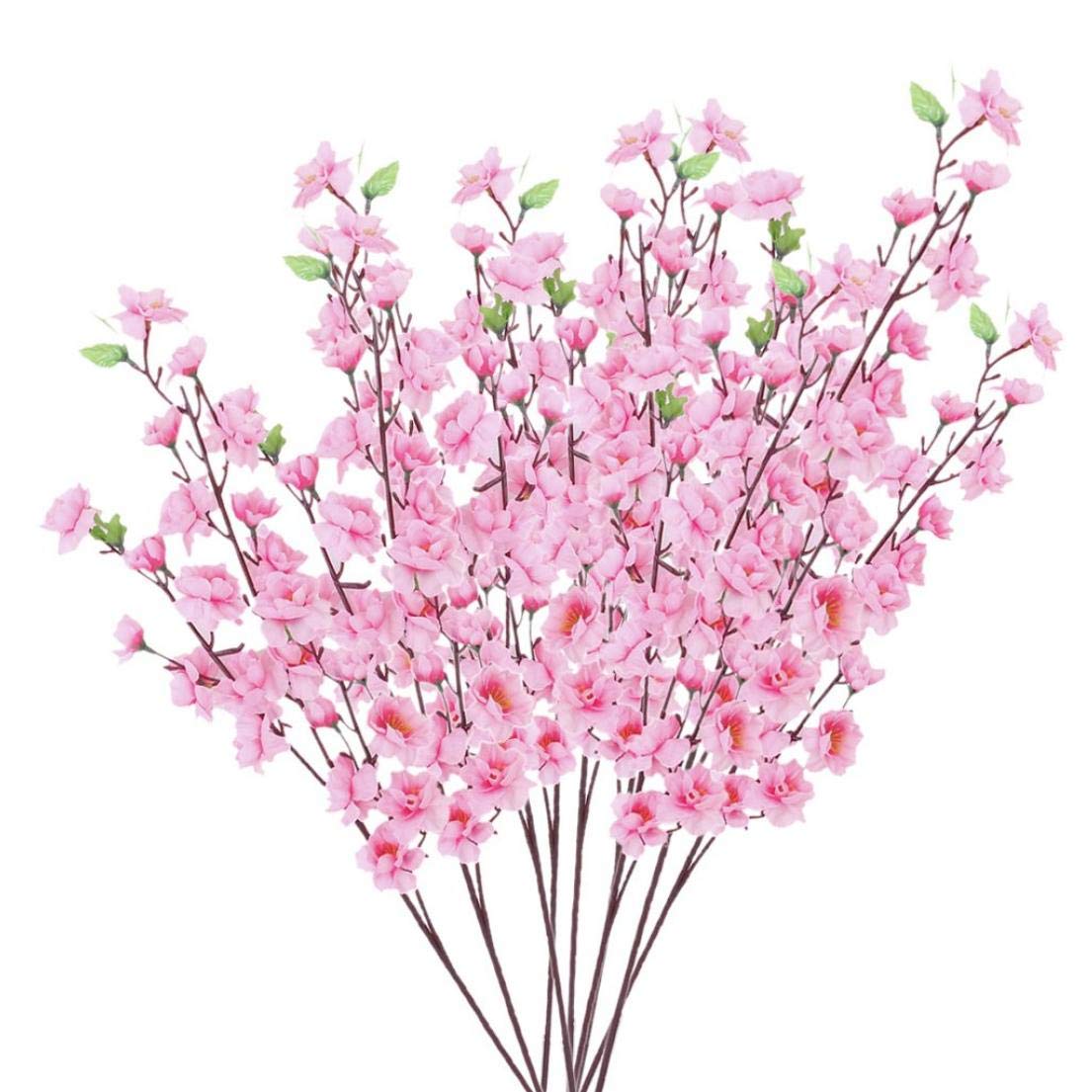 Tossper Peach Artificial Spring Blossom Cherry Plum Bouquet Branch Silk Flower