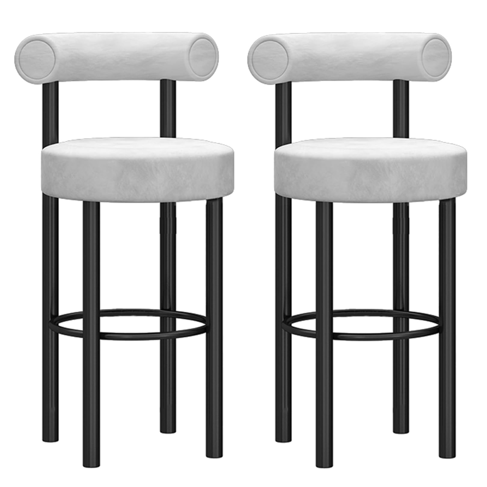 AYCDL Velvet Seat Bar Stools Set of 2 Counter Height Barstools with Footrest for Kitchen Island Pub Breakfast Counter Stylish Bar Chairs,White-65cm
