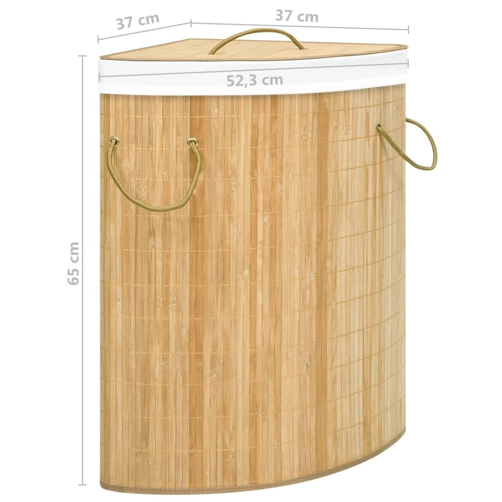Cesto para la colada esquinera de bambú de 60 L con bolsa interior extraíble, plegable y ahorra espacio, para baño, dormitorio, lavandería, asa estable, cesta de lavandería versátil y cesta de