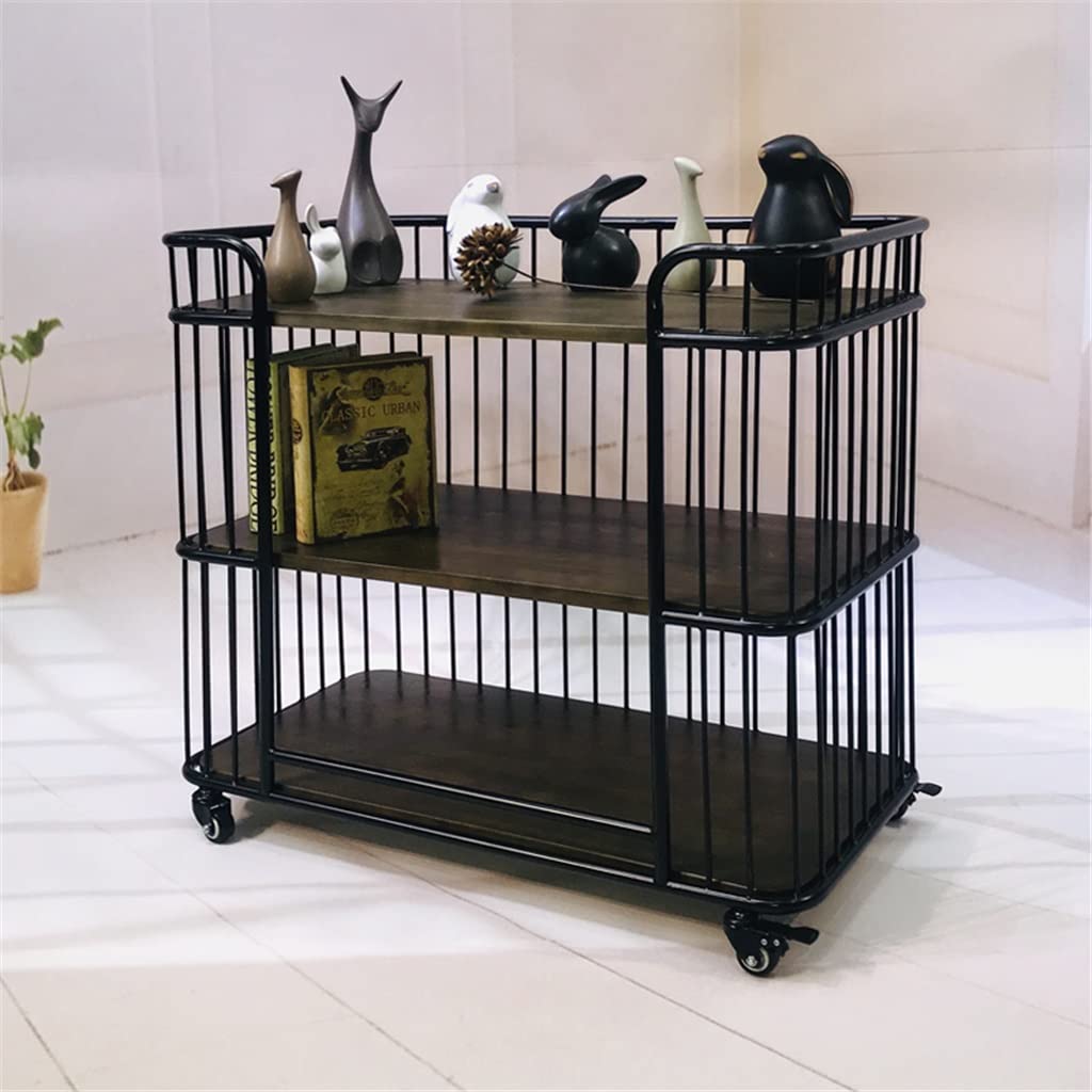 DNATS Small Tea Table Movable Tea Table Wood Small Tea Table Three-Layer Trolley Drinking Tea Tea Cart