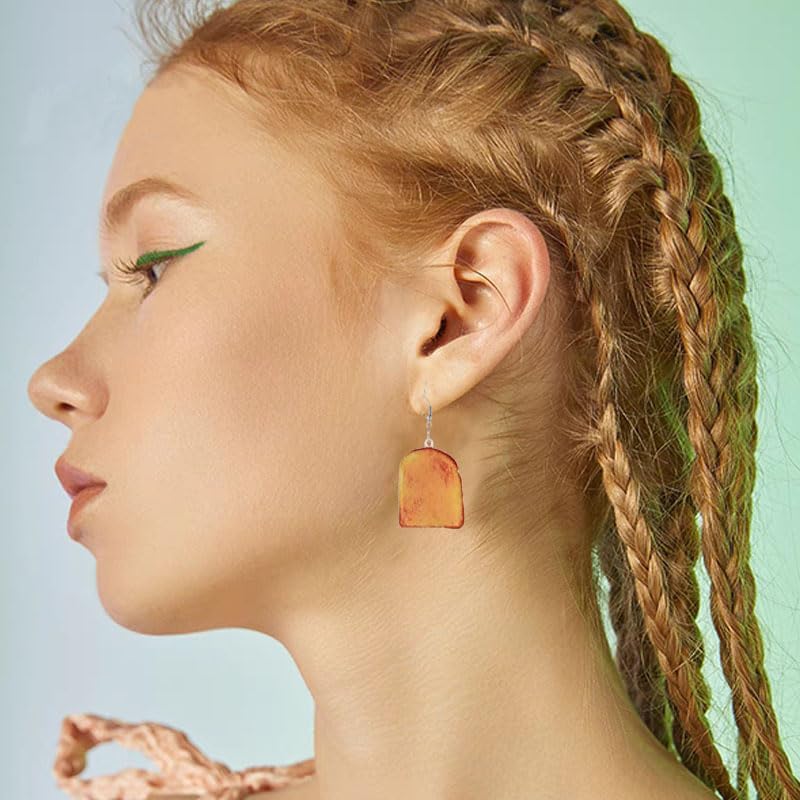 Food Earrings for Women Cute Poached Egg Pizza Bread Earrings Unique Funny Handmade Fried Bacon with Sunny Side up Egg Earrings Cartoon Food Earrings Set Acrylic 2D Food Jewelry Gifts - Image 2