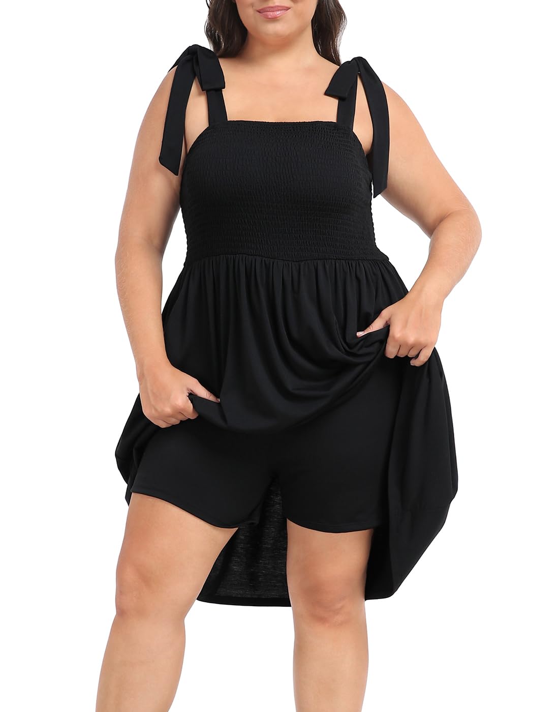 HDE Womens Plus Size Romper Tie Strap Dress with Built in Shorts &amp; Pockets