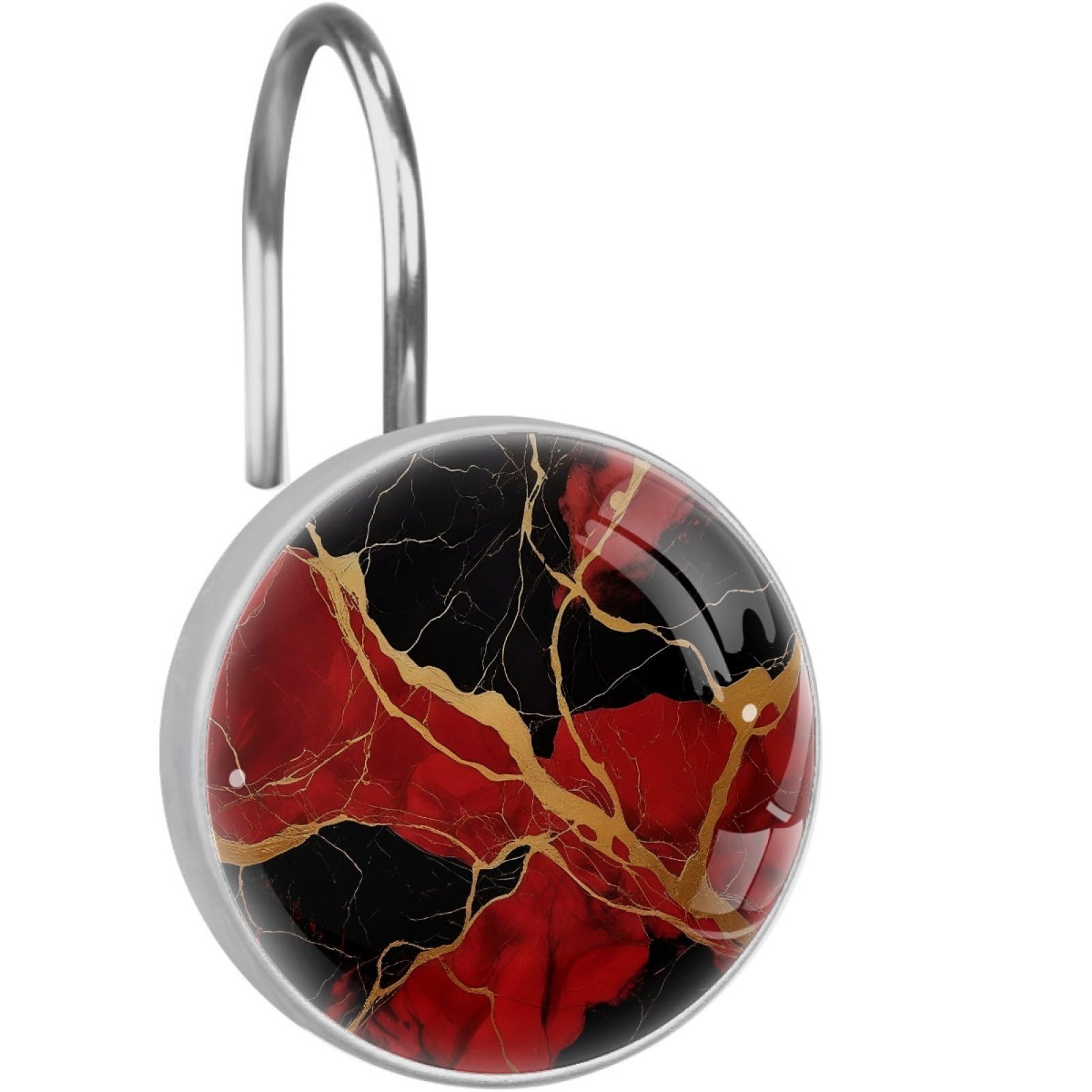 VAPOKF Decorative Shower Curtain Hooks, Red Black Marble Texture Rustproof Stainless Steel Shower Curtain Rings for Bathroom, Shower Curtain Hangers for Shower Rod, 12 Pack