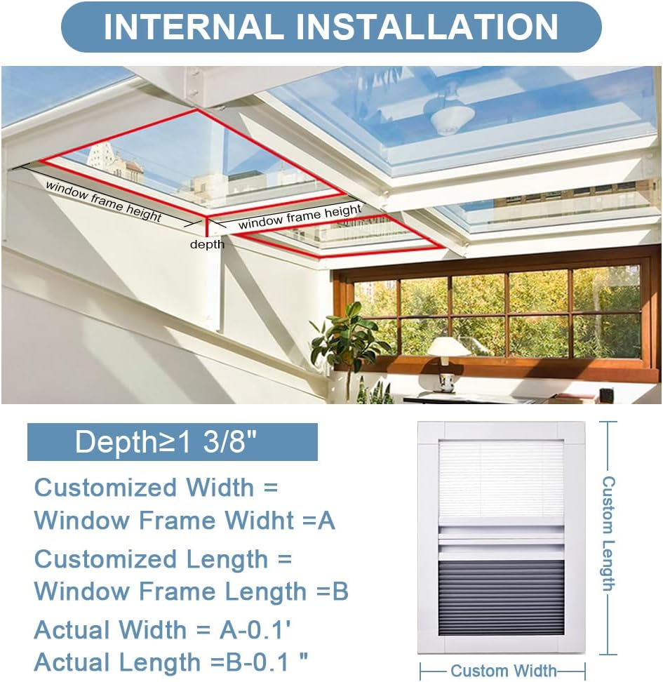 tipiace Day Night Skylight Shades Cordless Cellular Skylight Honeycomb Blinds Suitable for Roof Inclined Plane Room Windows (Perspective White + White)