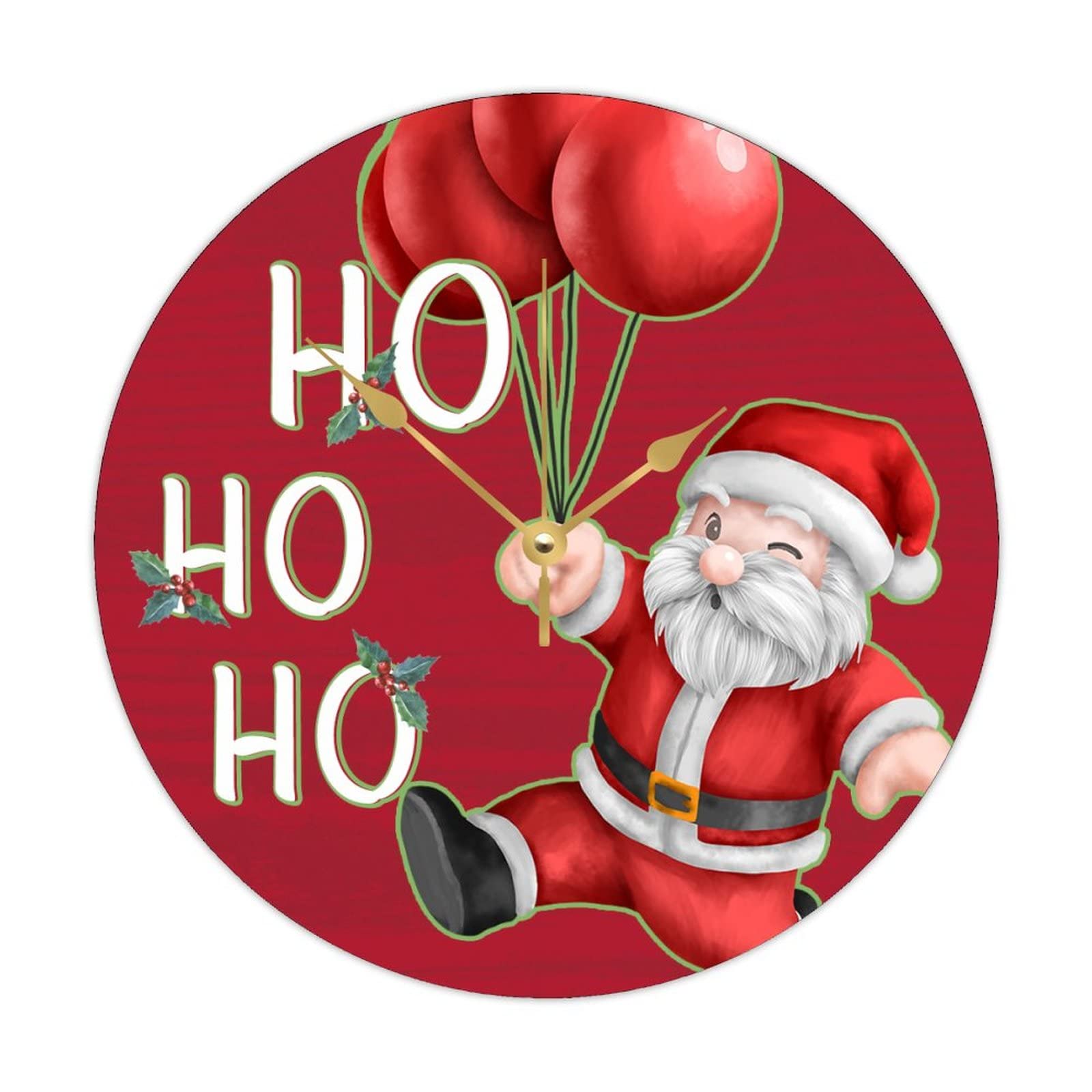 Horloge murale ronde en bois Père Noël Hohoho retro 38cm