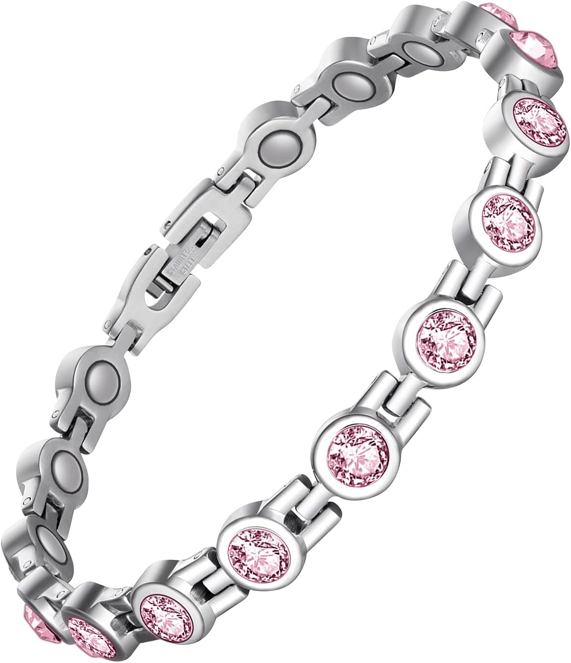 Feraco Magnetic Bracelet for Women Titanium Steel Magnetic Bracelets with Gorgeous Sparkling Cubic Zirconia Costume Jewelry Christmas Gifts (Pink)