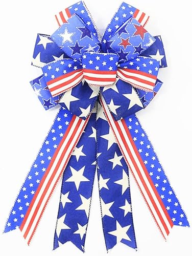 Arcos patrióticos grandes para corona, lazos de arpillera del 4 de julio, bandera estadounidense, rojo, azul, blanco, estrellas, rayas, lazos para