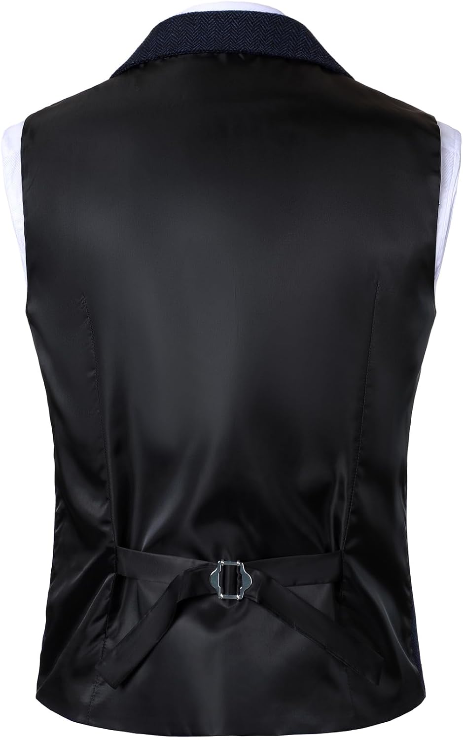 JEMITOP Men's Vintage Slim Fit Suit Vest Formal Prom Party Herringbone Pattern Waistcoat with Chain Detail - Image 2