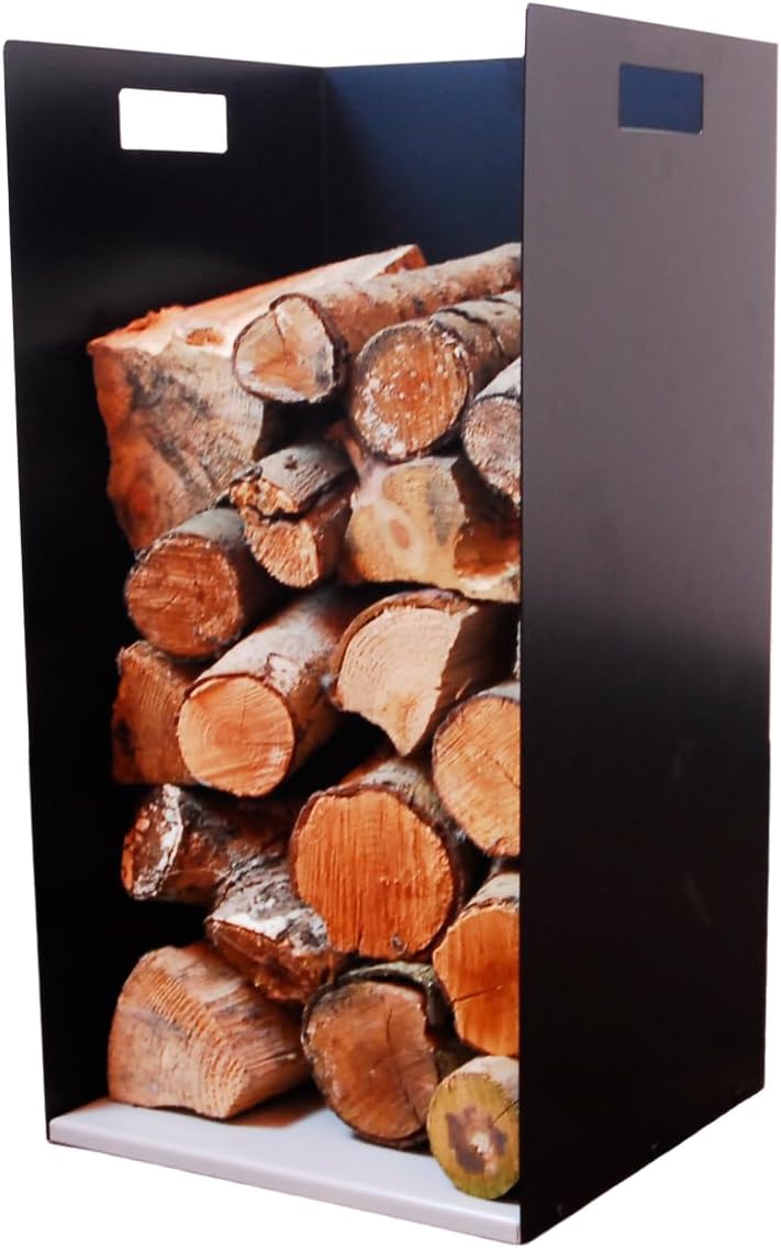 VolcannCompact 62cm Tall Steel Firewood Log Rack - Fireplace Wood Holder Metal Basket with Handheld, Storage for Woodstove, Fireside Accessories (Ivory White)
