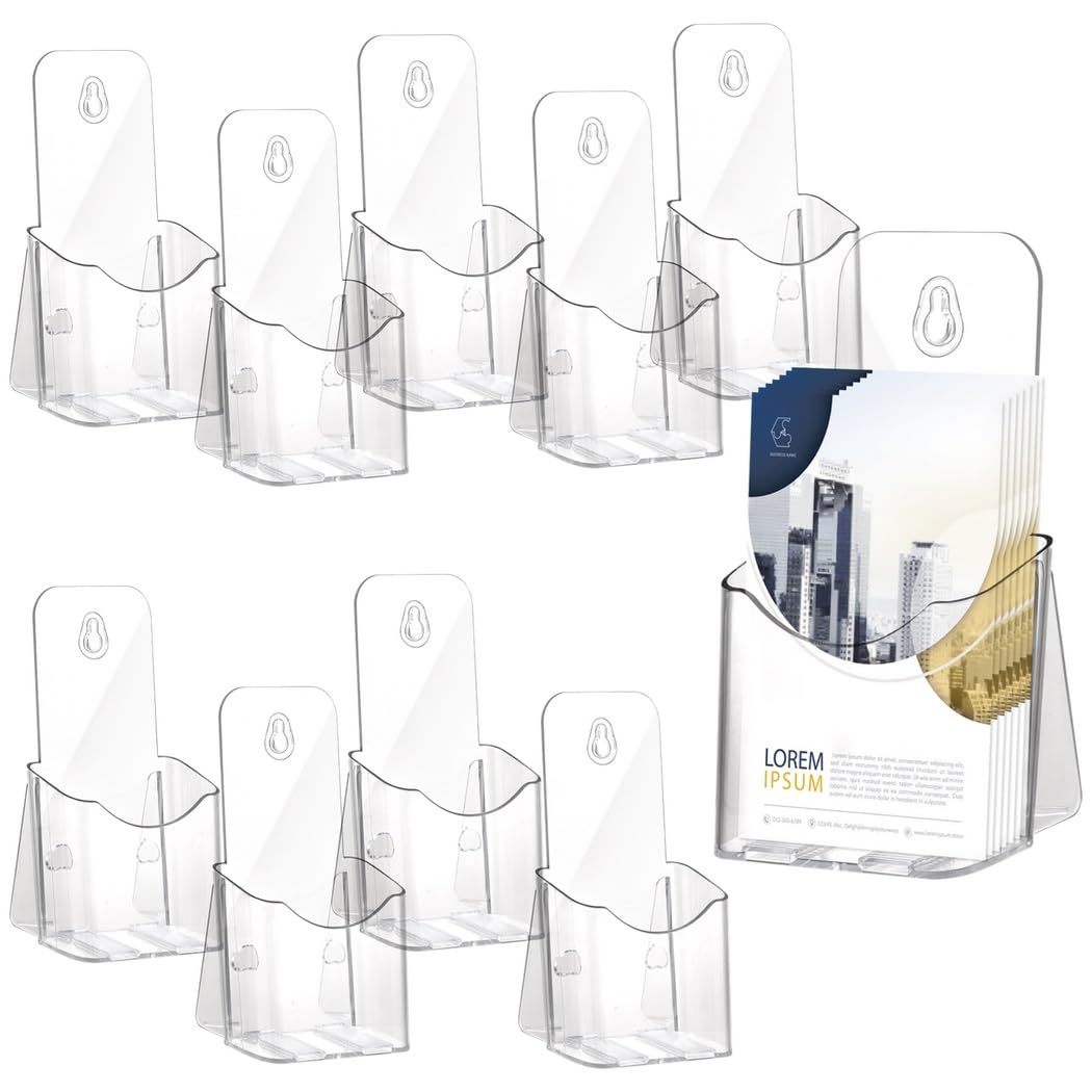10 Stück Prospekthalter, klare Acryl-Prospektständer, 7,87 x 4,05 x 3,35 Zoll Flyerständer für A6, zur Wandmontage und als Tischdisplay, für Zuhause, Hotels, Restaurants, Läden, Ausstellungen