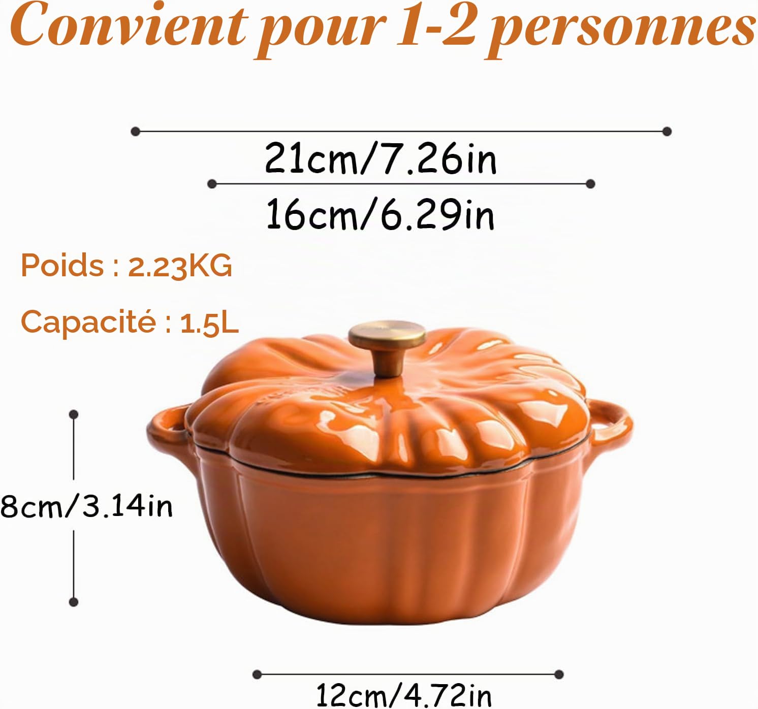 Marmite en Forme De Citrouille, Four Hollandais en Fonte éMailléE avec Couvercle, Marmite en Fonte éMailléE pour Citrouille, Marmite à RagoûT Marmite à Soupe Marmite