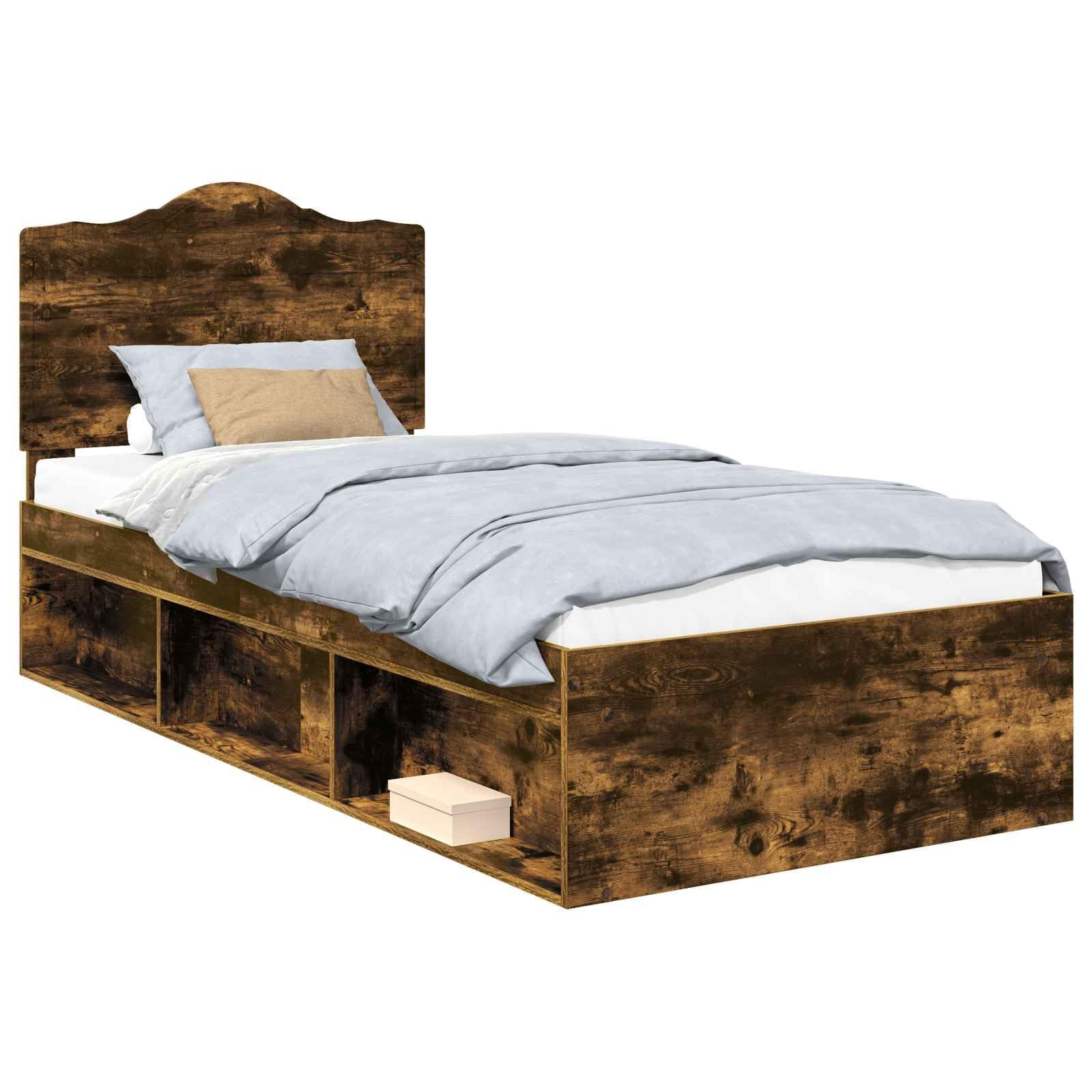 vidaXL Estructura de Cama con cabecera Roble Ahumado 90 x 190 cm