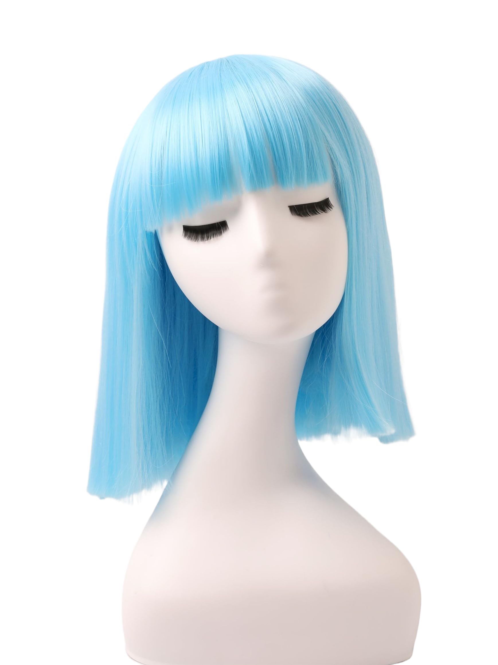 Prettyland Event Ladies Bob Straight Bangs Wig Medium Length Short Straight Heat Resistant Wig for Show Carnival Blue C702