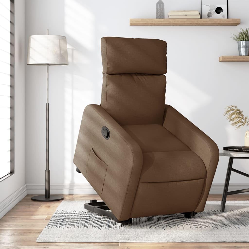 Fotel relaksacyjny z funkcją wspomagania wstawania, brązowy, tapicerka, ergonomiczna regulacja, z podnóżkiem i podłokietnikiem, do salonu, sypialni, biura, relaksu podczas czytania i