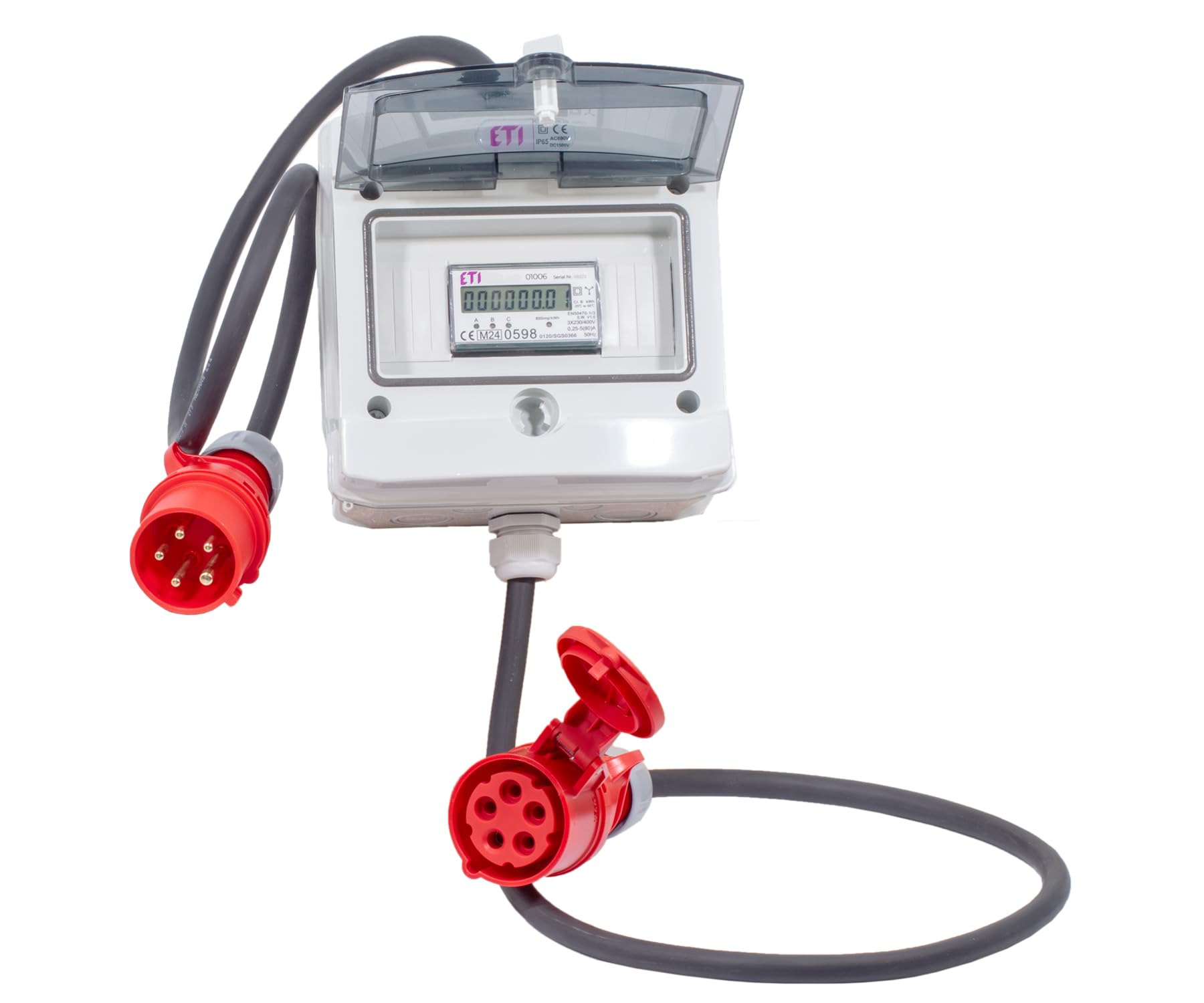 Adapter CEE Stecker 16A auf CEE Kupplung 16A mit MID Zähler | A022