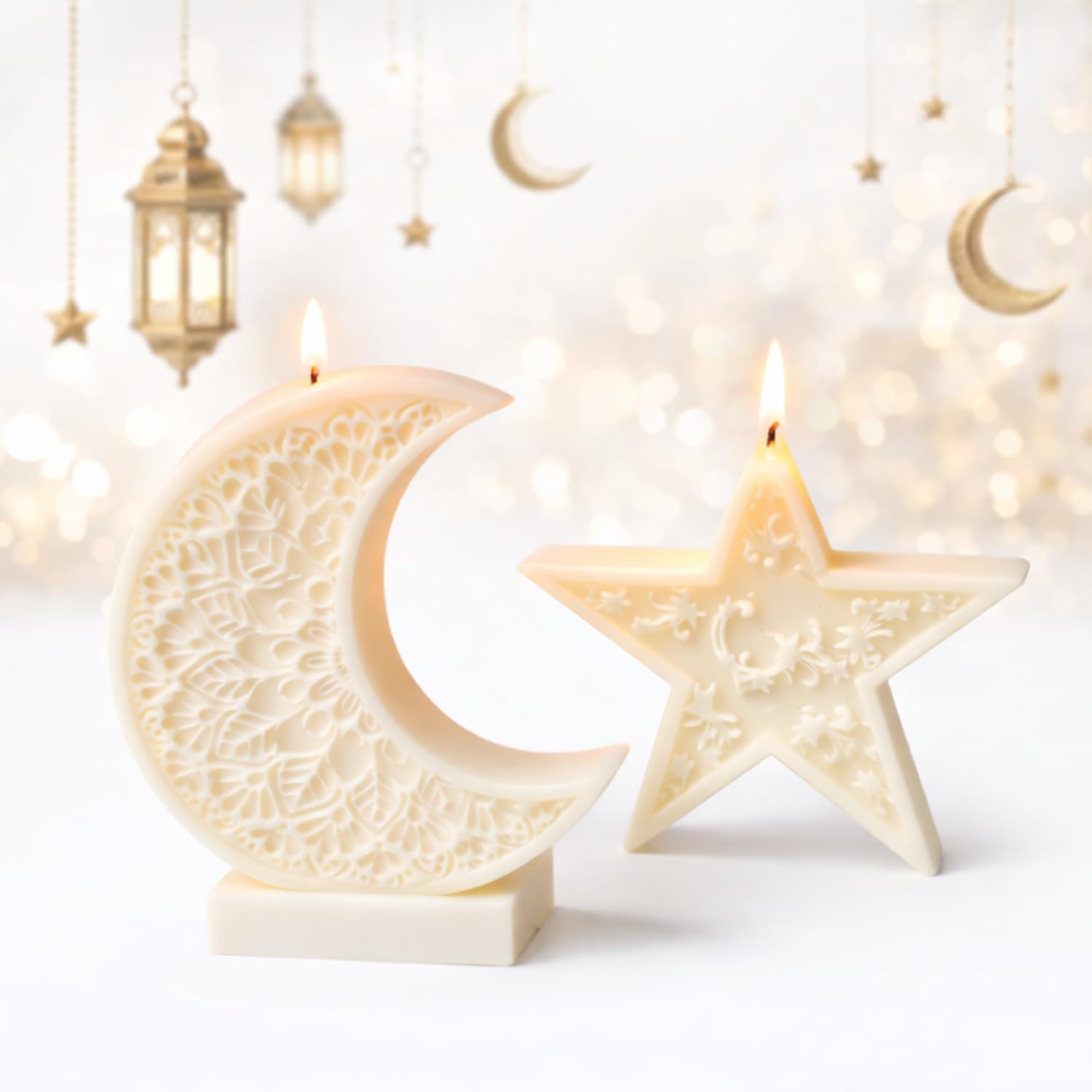 Hilal-e-rehmat Crescent Moon and Star Scented Candle Set of 2 for Eid Gift, Oudh Saffron Scented Candle for Decoration, Handcrafted Soy Wax Eid Mubarak Decoration & Gifting (Oud & Saffron)-image-38
