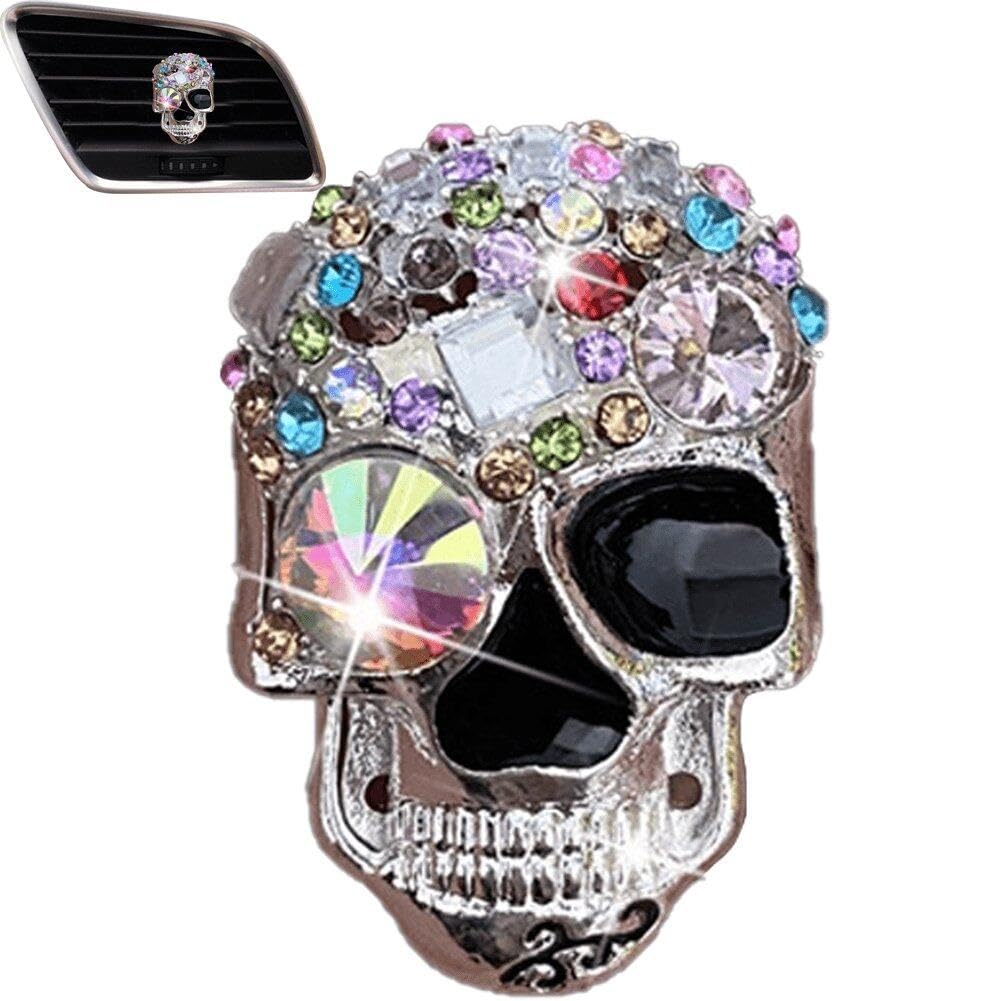 Hrippy Sliver Crystal Skull Car Vent Clips Car Aromatic Vent Clip Auto Air Vent Decor Outlet Freshener Car Charm Accessories For Car Halloween Decor
