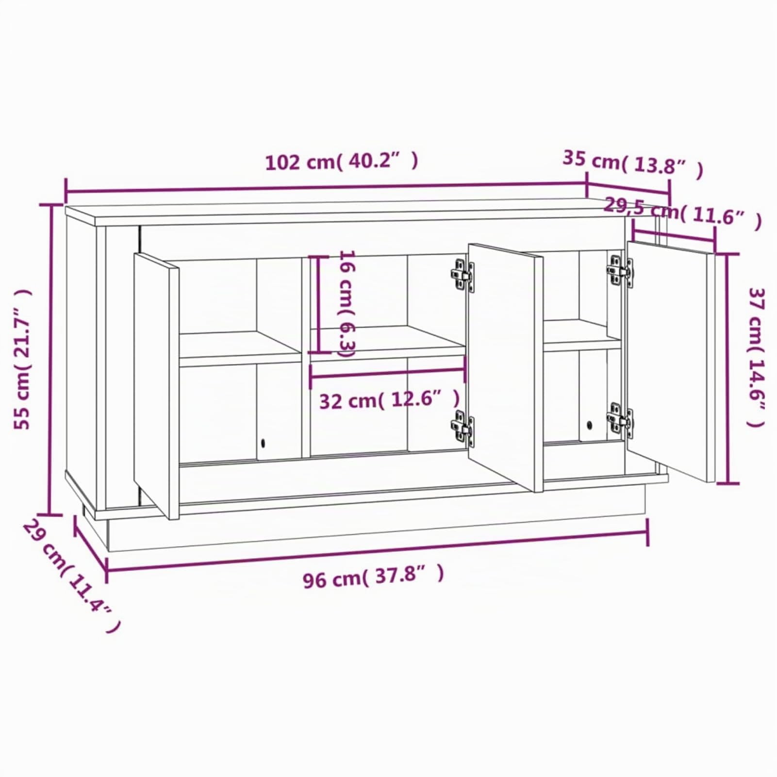 Homgoday Aparador Madera contrachapada Blanco 102x35x55 cm, Alacena de Cocina, Aparador Comedor, Mueble Auxiliar, Armario Cajones Cómoda Almacenamiento Buffet Salón Sala de Estar
