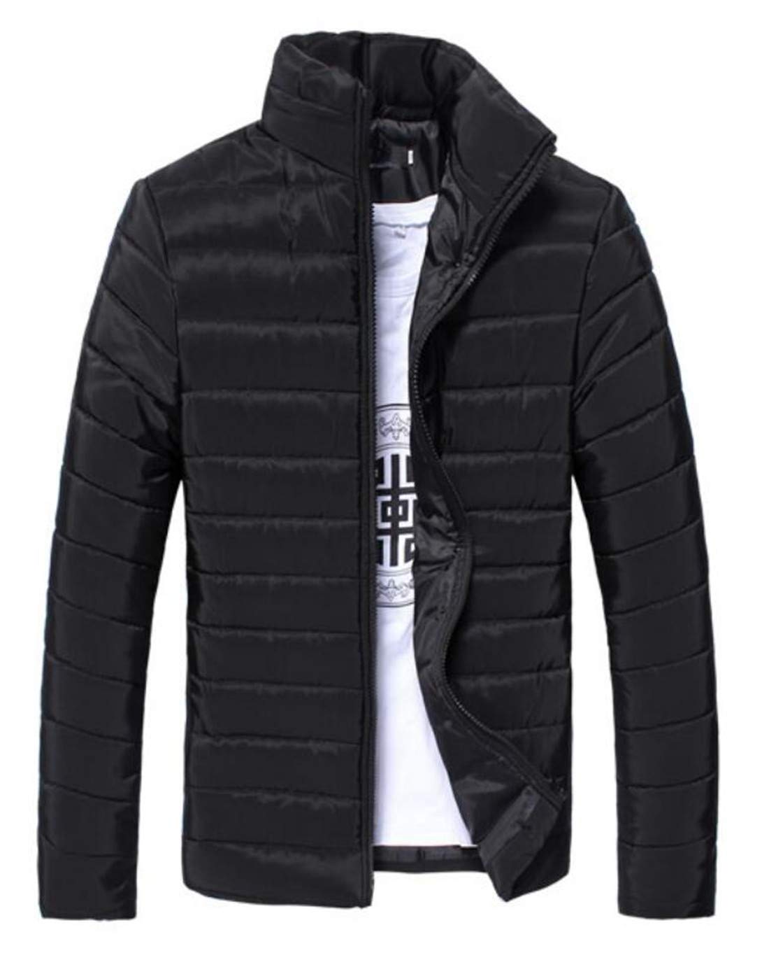 KLJR MenWinter Solid Stand Collar Fashion Slim Fit Outwear Coat Black US L