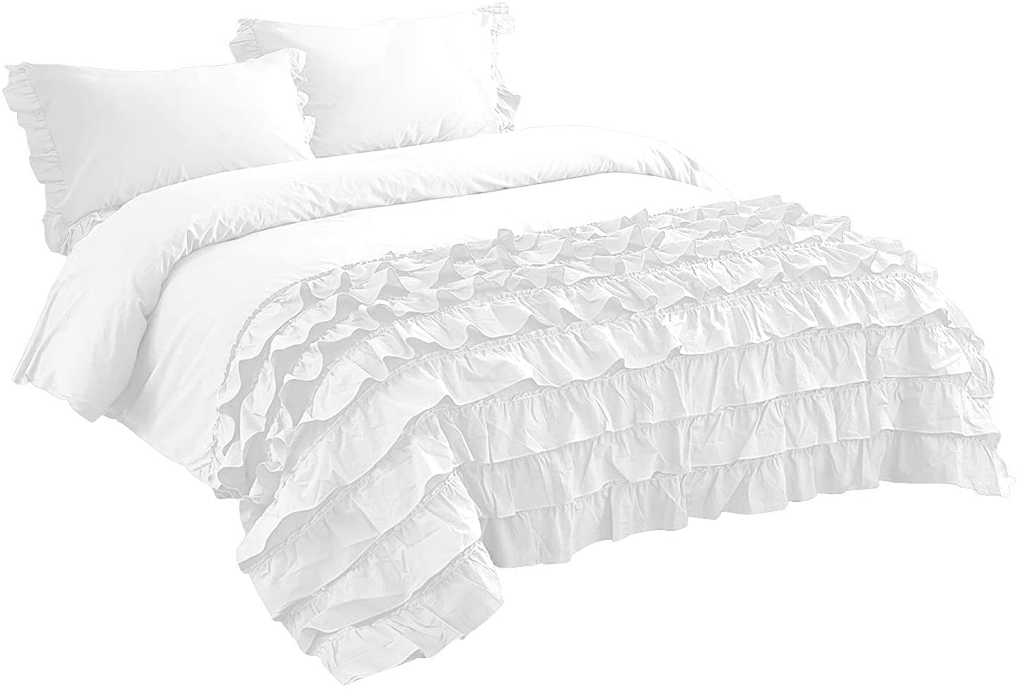 Rajai Cover Set of 3PCs-1 Piece Half Ruffle Style Blanket/Duvet Cover (Zipper Closure) and 2 Piece Pillow Cover, 800 Thread Count, 100% Egyptian Cotton-White Solid,Queen Size.-image-6