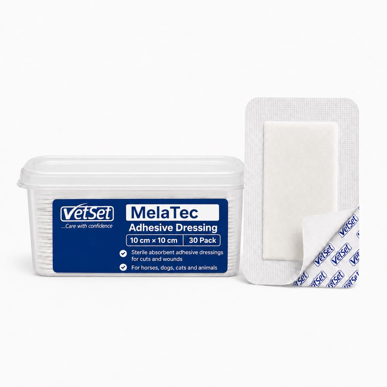 VetSet MelaTec Adhesive Wound Dressings 10cm x 10cm 30 Pack