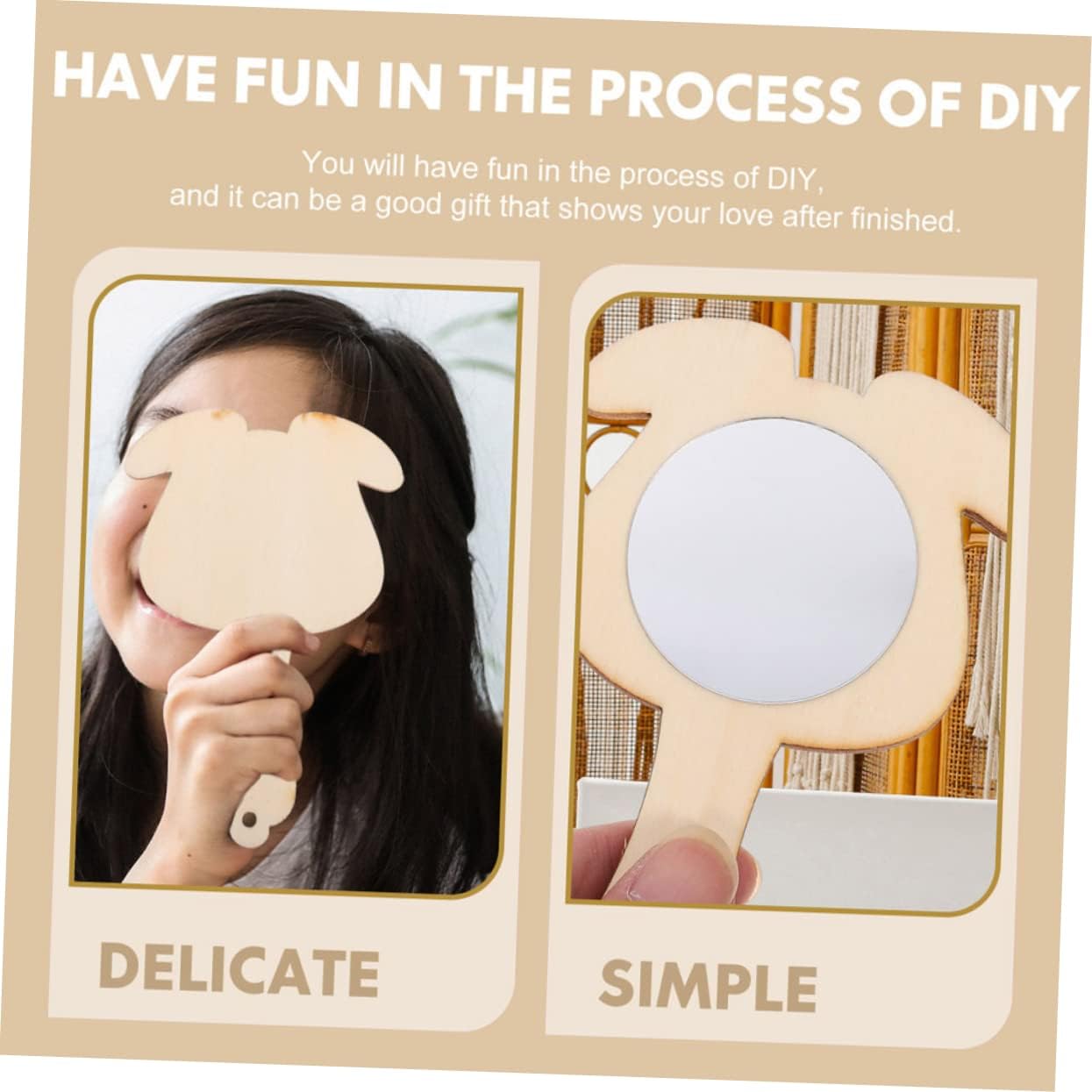 DOITOOL 10pcs Unfinished Wooden Boys and Girls Mirrors for Projects Creative Handcrafted Small Mirrors Craft Accessory for Imagination and Art Activities