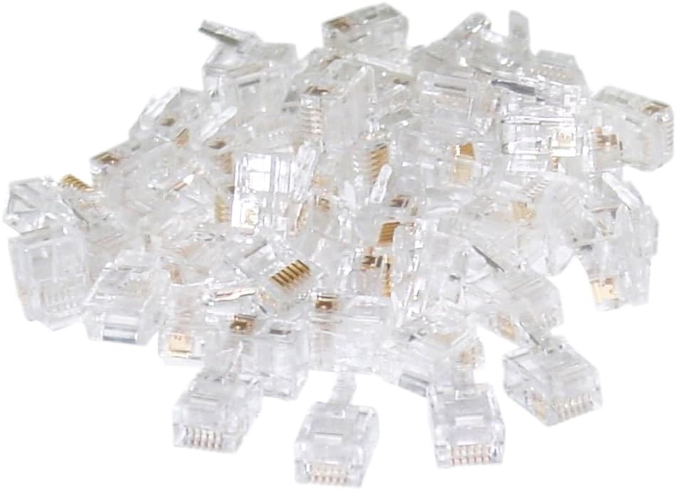 CNE35182 Phone/ Data RJ11 Crimp Connectors for Stranded Wire, 6P4C, 50 Pieces