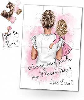 Will you be my Flower Girl Puzzle, Ring Bearer Proposal, The Bride and Flower Girl Illustration Proposal, Junior Bridesmaid Invitation, Junior Groomsman