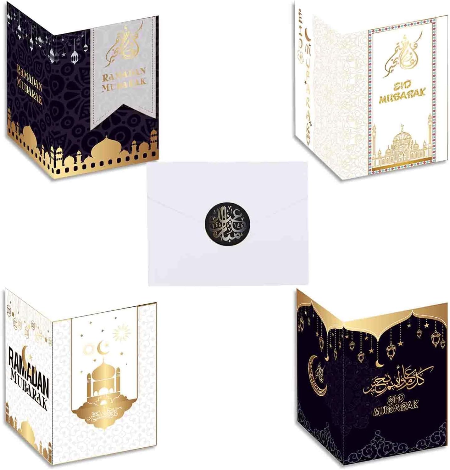 KYMY 24pcs Ramadan Mubarak Cards, Eid Mubarak Greeting Cards with Envelopes and Stickers, Muslim Islamic Ramadan Mubarak Greeting Gift Cards for Eid al-Adha, Hajj Festival Party Decorations