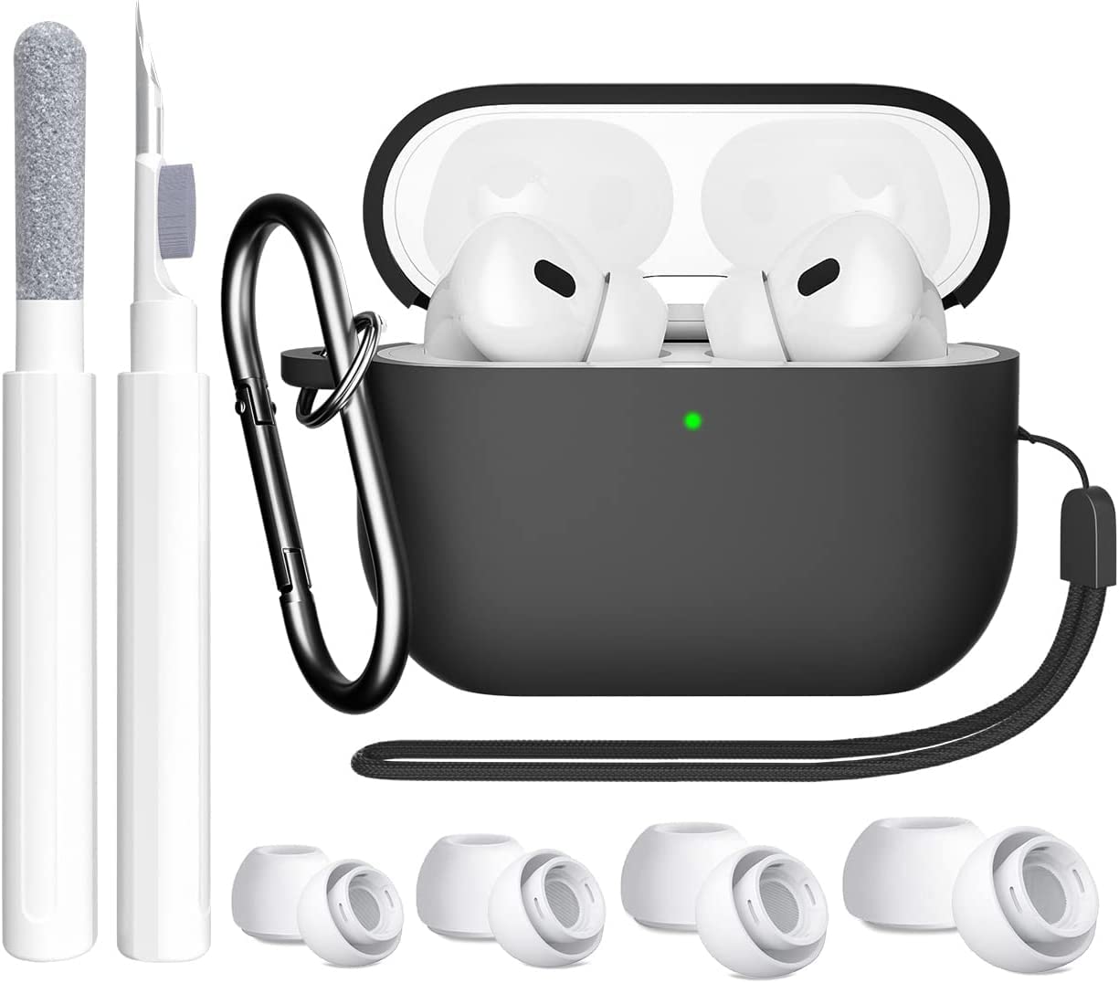Zurligi 4-in-1 Airpods Pro Pro 2nd/1st Generation Case Cover with Cleaner Kit, Ear Tips Replacement, Soft Silicone Case with Keychain and Lanyard,Case Compatible with 2nd/1st Gen Airpods Pro 2022/2019