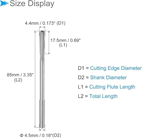 Miniatura 8 de CoCud Escariadores de mandril para máquina, precisión D4 de 0.154in de diámetro, precisión D4, corte de flautas rectas de acero cobalto M35 -