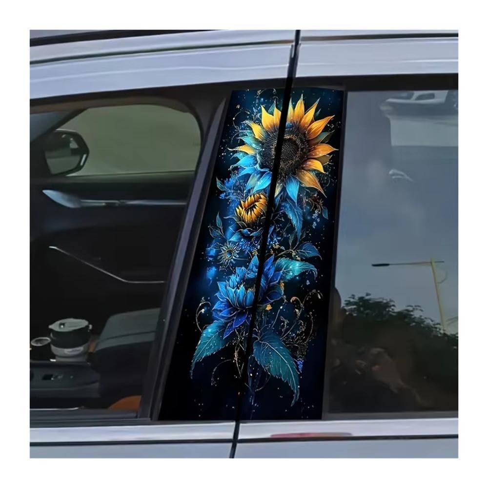 Bertdcx One Color Sunflower Car Stickers Waterproof And Scratch Resistant Vivid Blue And Yellow Floral Design Auto Parts