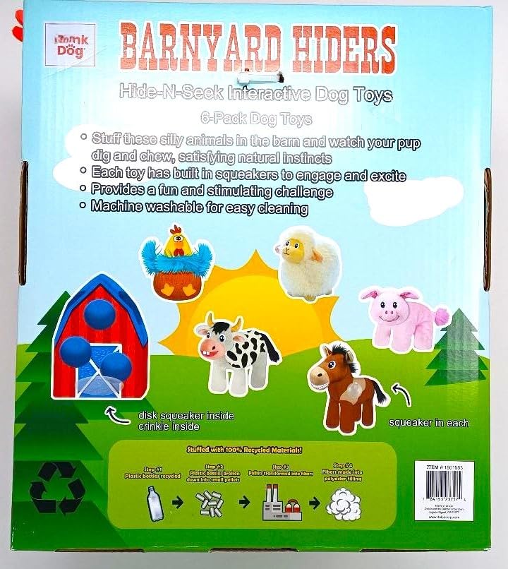 Barnyard Hiders Lot de 6 jouets couineurs pour chien Poulet, mouton, vache, âne, cochon
