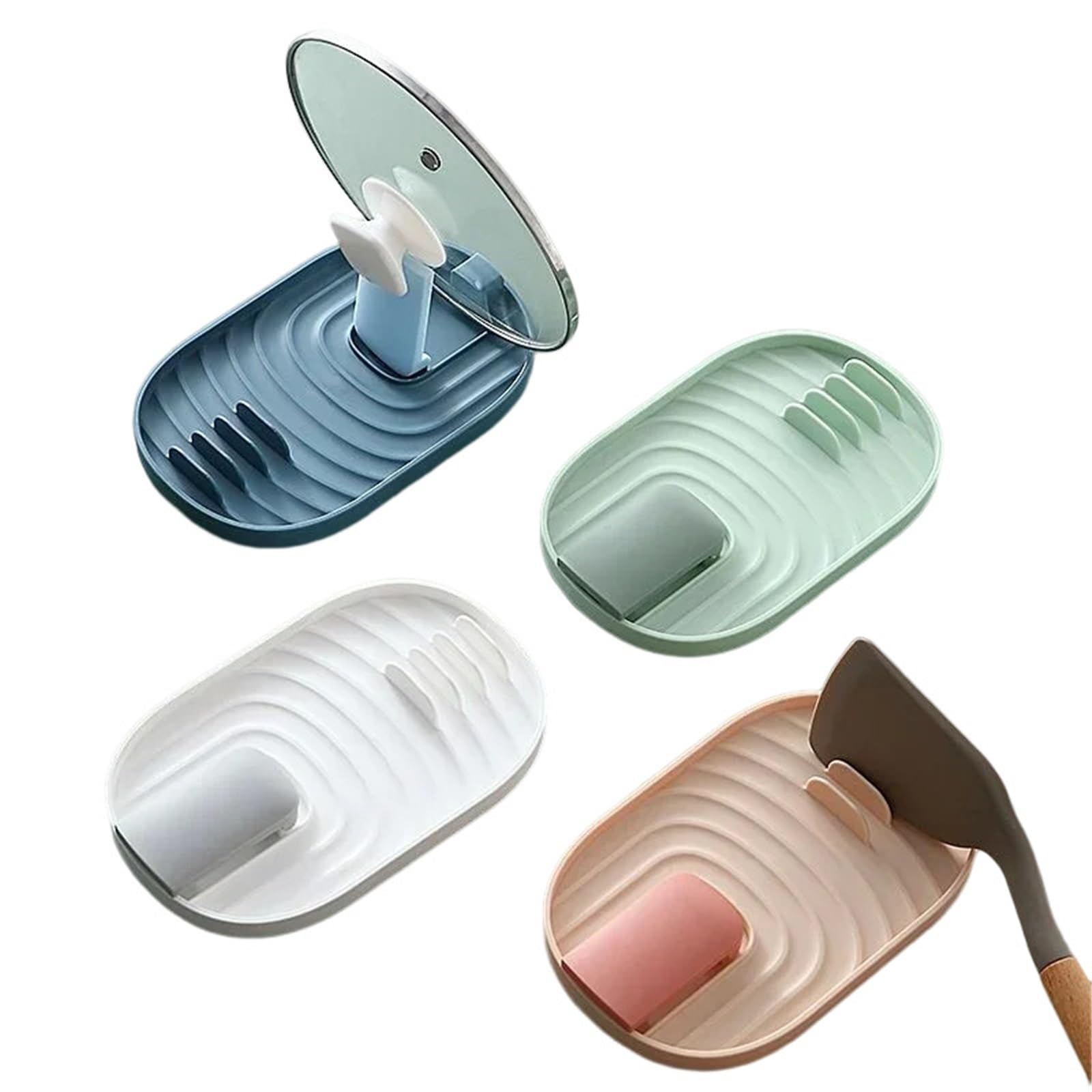 2 stücke Multifunktions Schöpfkelle Löffel Rest Halter Utensil Organizer Spachtel Racks Topf Deckel Lagerung Pad Küche Regal Kunststoff für Kochlöffel, Schöpfkellen(Pink)