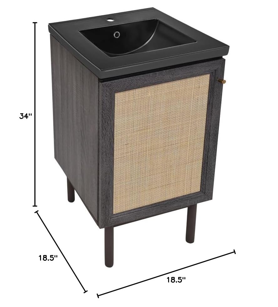 Image of Swiss Madison Classe 18 in. Black Oak Bathroom Vanity with Black Ceramic Sink Top