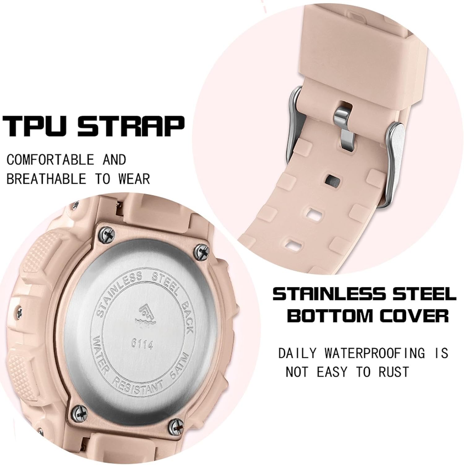 findtime Digital Watch Womens Sport Waterproof White Wrist Watches for Women with Alarm Stopwatch Hourly Chime LED Display 12H/24H Calendar - Image 5