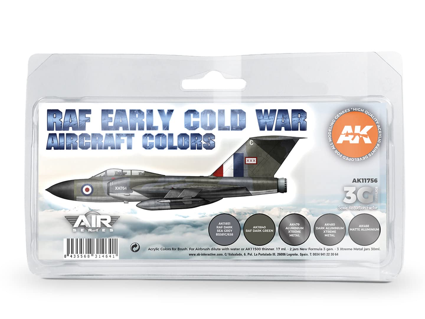 Acrylics 3Gen Aircraft Set AK11756 Early Cold War RAF Aircraft Colors Set 3G (8x17ml)