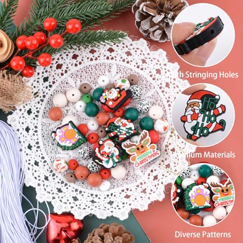 URROMA 76Pcs Christmas Silicone Beads Bulk Loose Beads for Pen Mixed Christmas Beads for Jewelry Making Spacer Beads for Necklace Craft Party Supplies - Image 3