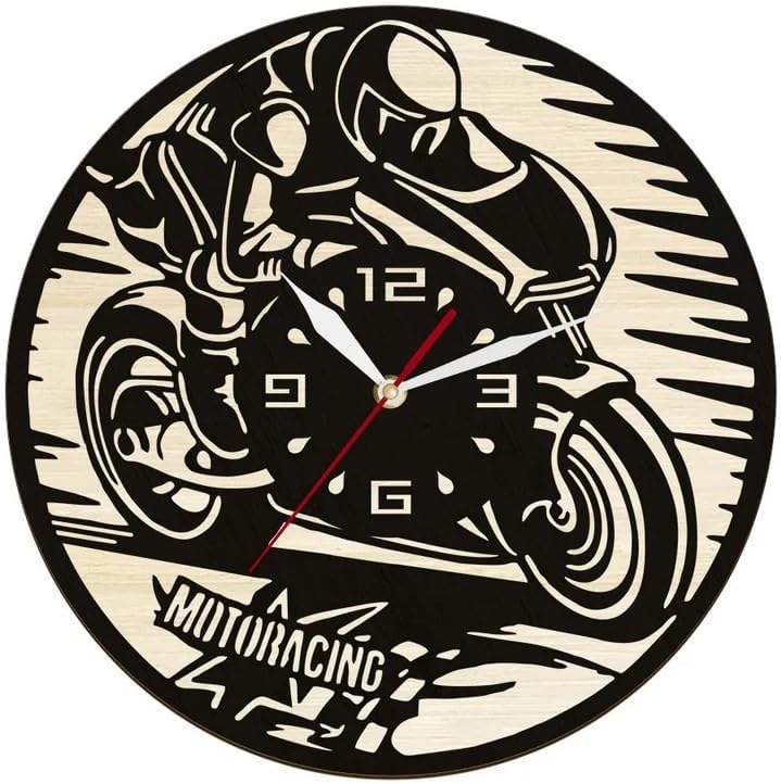 Motorbike Nature Wooden Clock Garage Eco Friendly Natural Wall Decor Riding Motorcycle Speed Wood Wall Watch for Man Cave